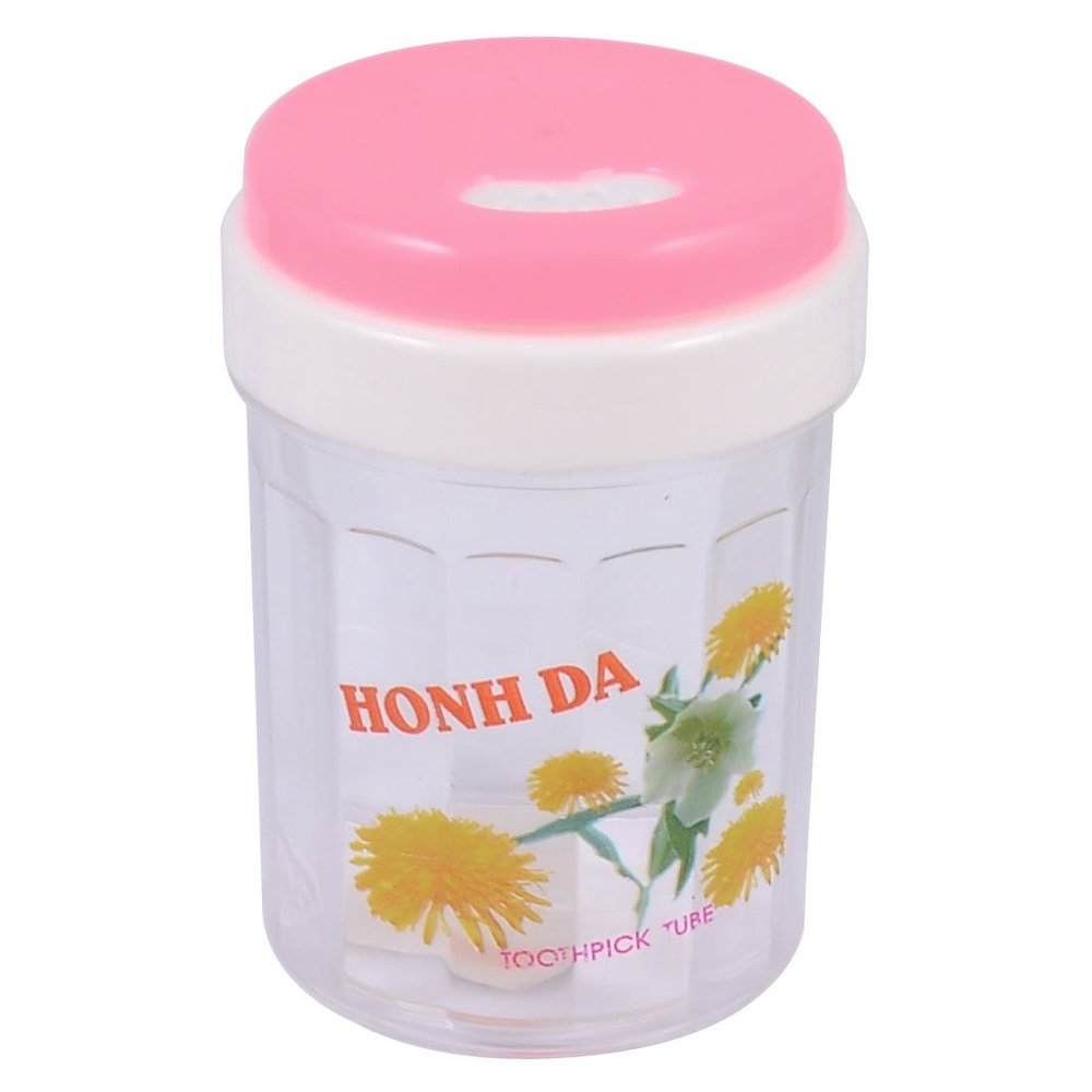 Ruilogod Floral Print Plastic Cylinder Toothpick Holder Pink Clear (id: 39d ab2 50d 1c3 48a