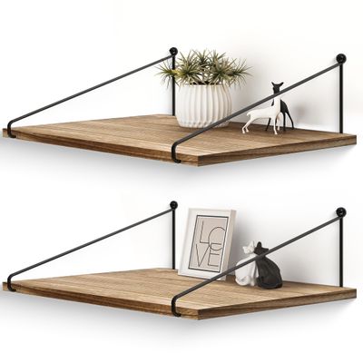 Afuly 12 Inch Deep Floating Shelves for Wall, Rustic Farmhouse Wall Mounted Hanging Shelf Large Wood Organizers Bookshelf, Set of 2