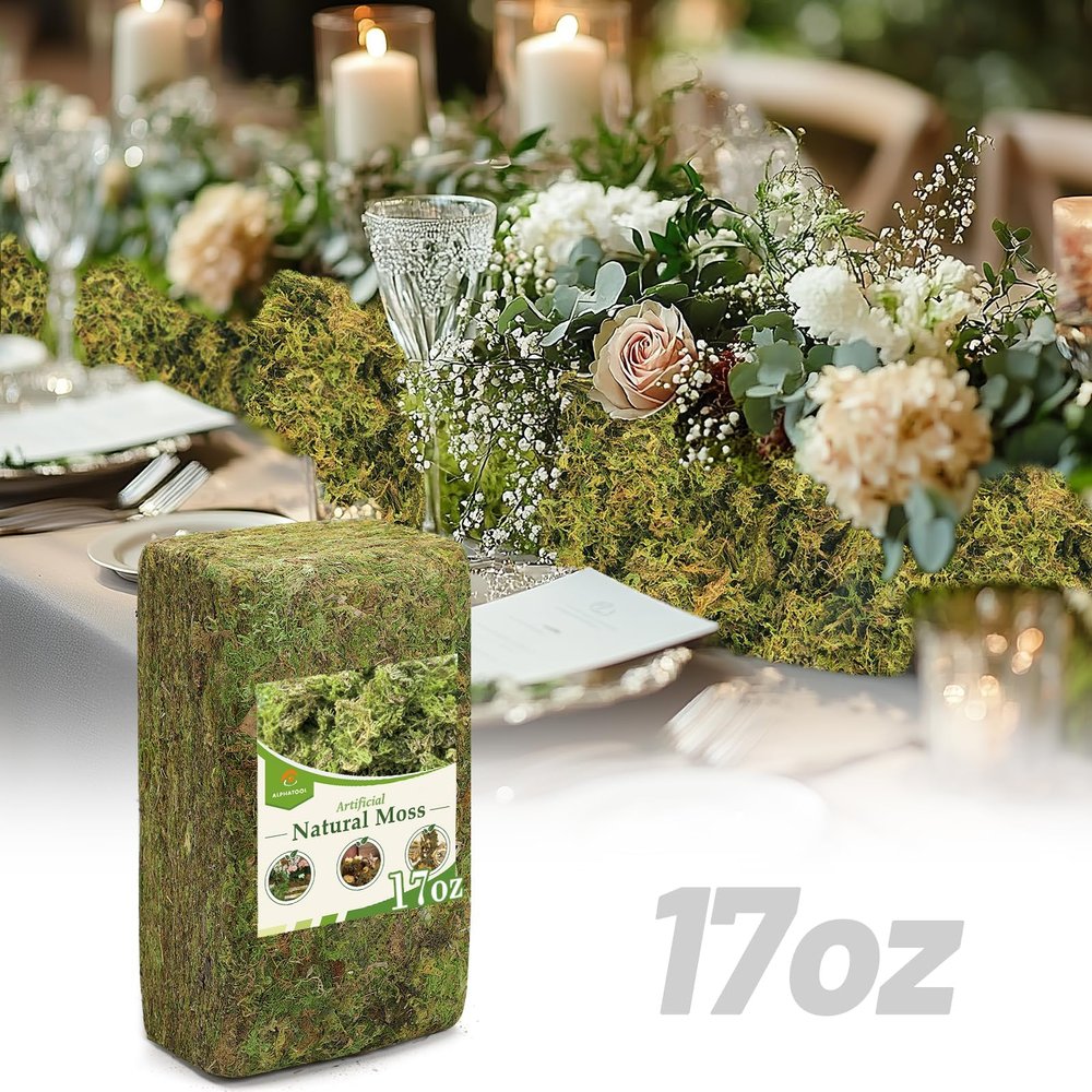 Alphatool 17oz Large Pack Natural Green Moss for Crafts - Bulk Moss for Plants Indoor, Artificial Fairy Gardens, Mosswall, Glass Terrariums, Filling Fake Plants, Home Decoration, Professional DIY Use