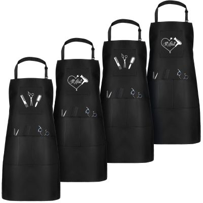 Janmercy 4 Pcs Hair Stylist Apron with 4 Pockets Waterproof Salon Aprons for Hairdresser Cosmetologist Apron(Black)