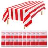 10 Packs Red Striped Rectangular Tablecloth Plastic Waterproof Tablecloths 54" x 108" Disposable Carnival Circus Classic Red and White Table Covers,for Birthday,Picnic Party,Outdoor Table Decorations view 1