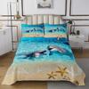 Homewish Cute Dolphin Bedspread Queen,Starfish Coral Marine Life Coverlet Set 3pcs for Kids Teens Adults Room Decor,Hawaii Beach Quilted Coverlet Blue Romantic Bedding Quilt with 2 Pillowcases view 2