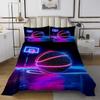 Basketball Glitter Bedspread Queen,Basketball Court Geometric Coverlet Set 3pcs for Kids Teens Adults Room Decor,Sports Games Quilted Coverlet Neon Purple Gradient Bedding Quilt with 2 Pillowcases view 2