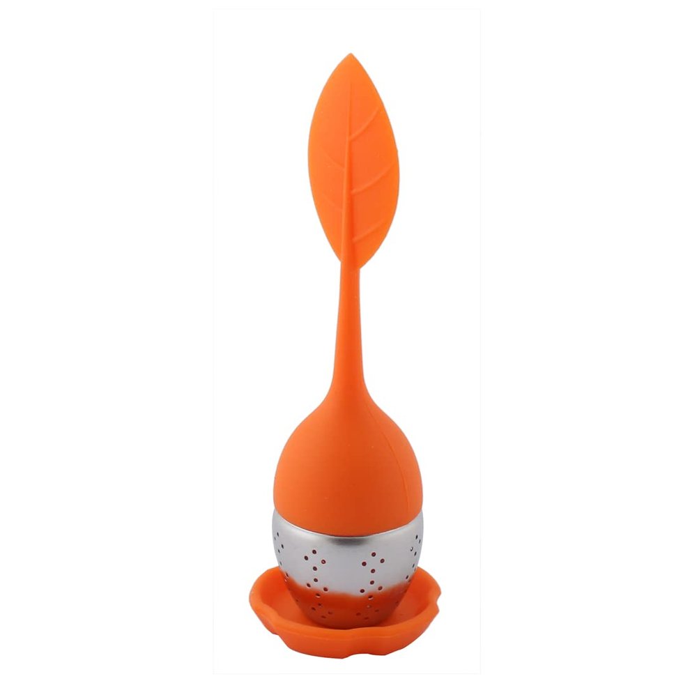 Ruilogod Silicone Leaf Shaped Design Tea Filter Strainer Orange Silver Tone (id: 0ef 11a 364 d82 e46