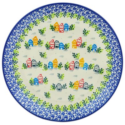 Polmedia Polish Pottery Dinner Plate UNIKAT - Sweet Little Village Pattern Handmade in Boleslawiec Poland by Ceramika Artystyczna + Certificate of Authenticity