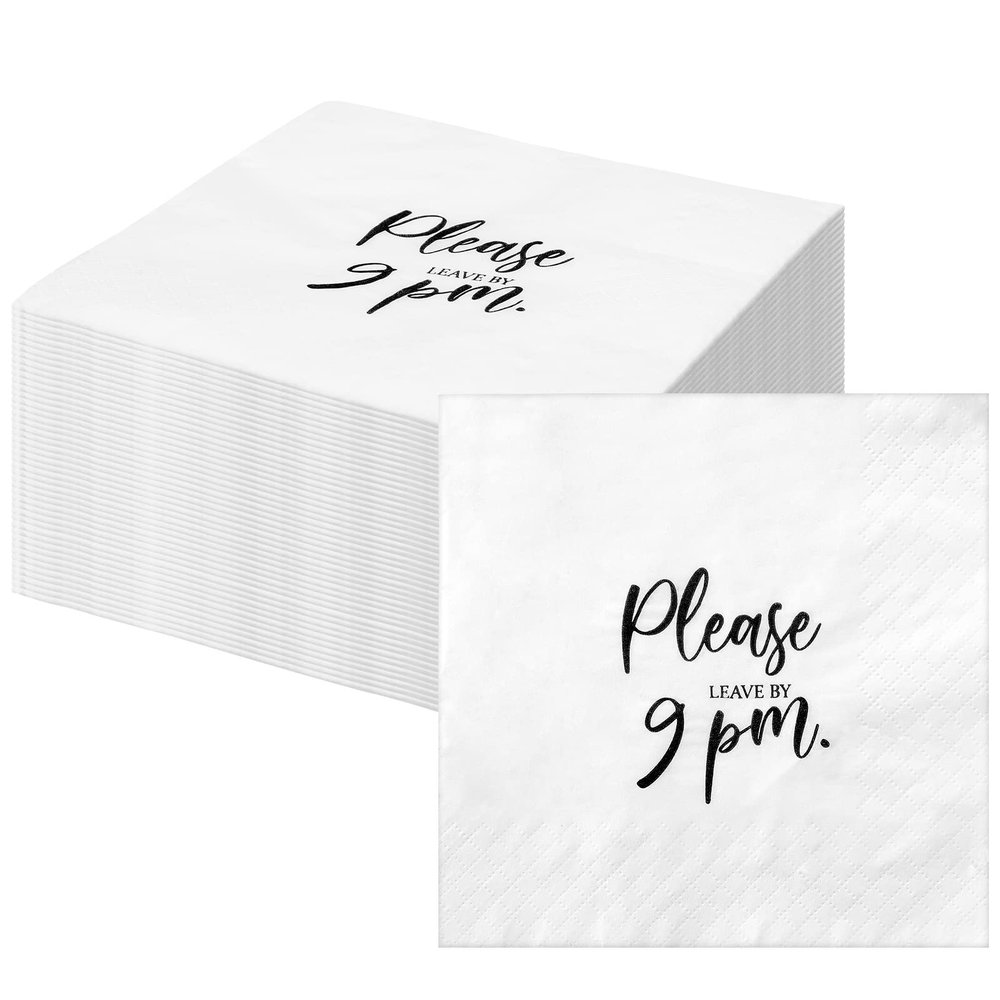 Junkin 50 Pack Please Leave by 9 Napkins Cocktail Funny Napkins for Bar Restaurant Wedding Dinner Party(Stylish)