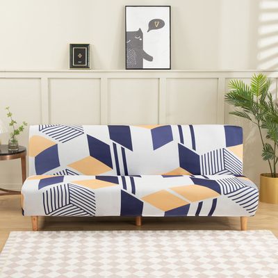 LiveGo Armless Futon Slipcovers Stretch Folding Sofa Bed Cover with Elastic Bottom, Printed Fitted Couch Cover Furniture Protector for Pets, Kids