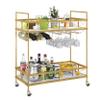 ASYA The Home Bar Serving Cart Gold with Marble Shelves & Wine Rack, Modern Mini Bar Cart on Wheels for Dining Room, Living Room and Home Bar view 1