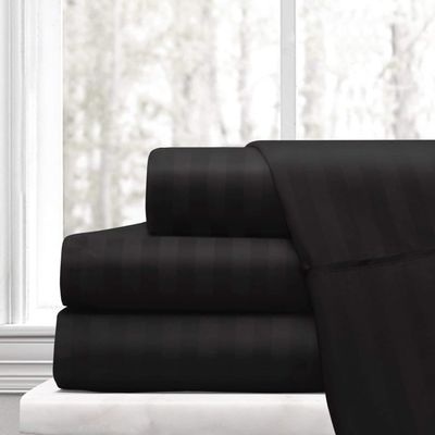 100% Long Staple Cotton Top Split Head Queen Sheet-Black Stripe-800 TC Top Split Bedsheet, Top Split Queen Sheets Sets for Adjustable Beds, Top Split Fitted Sheet Upto 12'' Deep Pockets