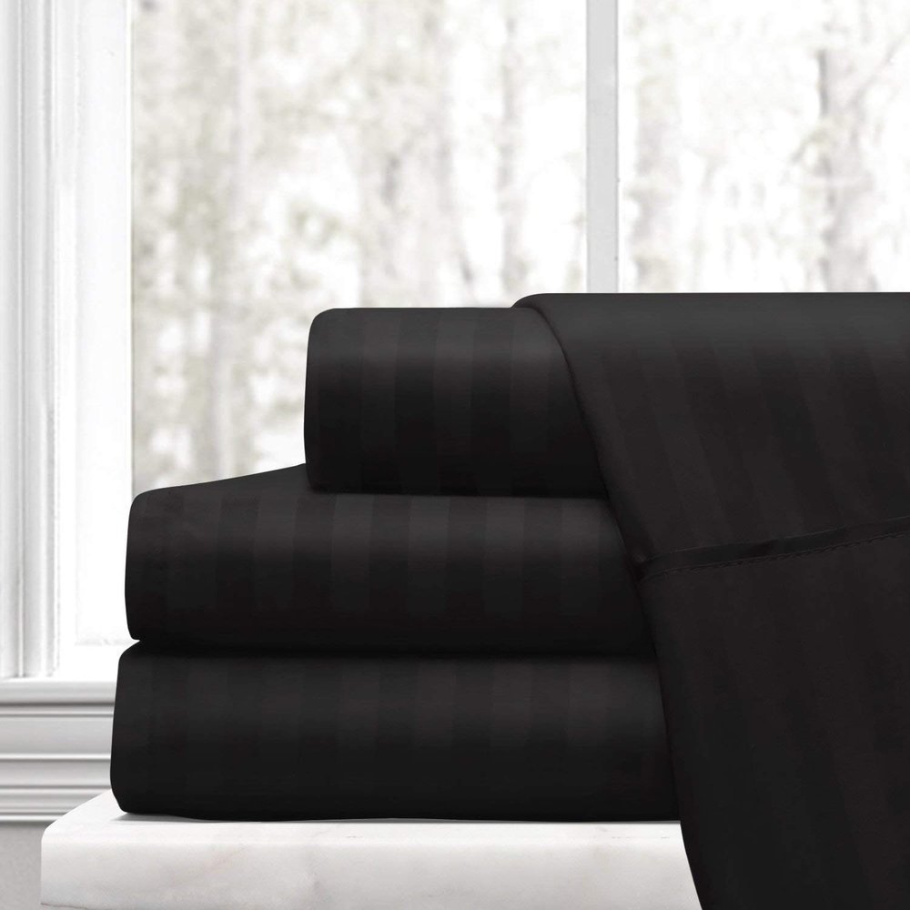 100% Long Staple Cotton Top Split Head Queen Sheet-Black Stripe-800 TC Top Split Bedsheet, Top Split Queen Sheets Sets for Adjustable Beds, Top Split Fitted Sheet Upto 12'' Deep Pockets