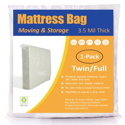 ComfortHome Mattress Bag for Moving and Storage, Heavy Weight, Fits Twin and Full Size Mattress, 1 Pack Clear