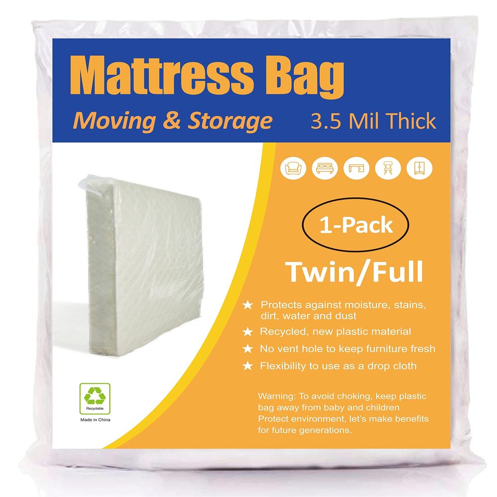 ComfortHome Mattress Bag for Moving and Storage, Heavy Weight, Fits Twin and Full Size Mattress, 1 Pack Clear