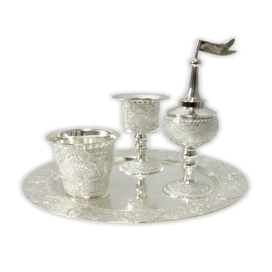 GIFTS PLAZA (D) Judaica Havdalah Set Silver Plated Filigree Design 9.65" x 8.7" with Tray