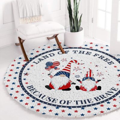 39in Soft Fluffy Round Area Rug 4th of July American Flag Gnomes Washable Non-Slip Indoor Fuzzy Sofa Rugs Floor Shaggy Carpet for Bedroom Living Room Kids Nursery Decor Independence Day Stars