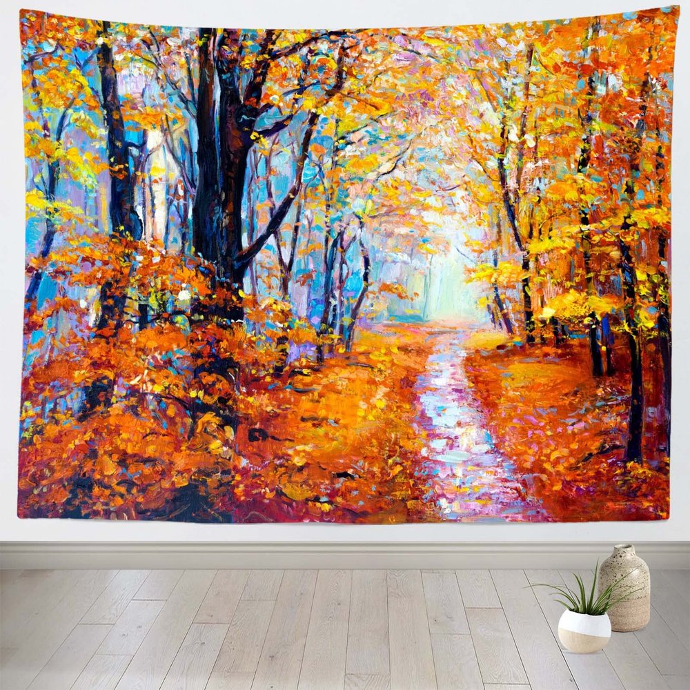 CORFOTO 80x60in Fabric Autumn Painting Tapestry Wall Hanging Fall Trees Tapestry Wall Hanging Nature Landscape Fall Picture for Wall Decor Bedroom Aesthetic Living Room College Dorm Decor Wallpaper