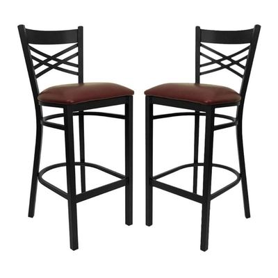 Home Square 31" Black Back Metal Bar Stool in Burgundy - Set of 2