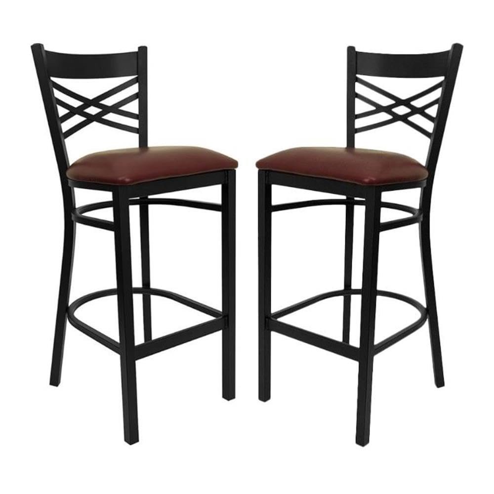 Home Square 31" Black Back Metal Bar Stool in Burgundy - Set of 2