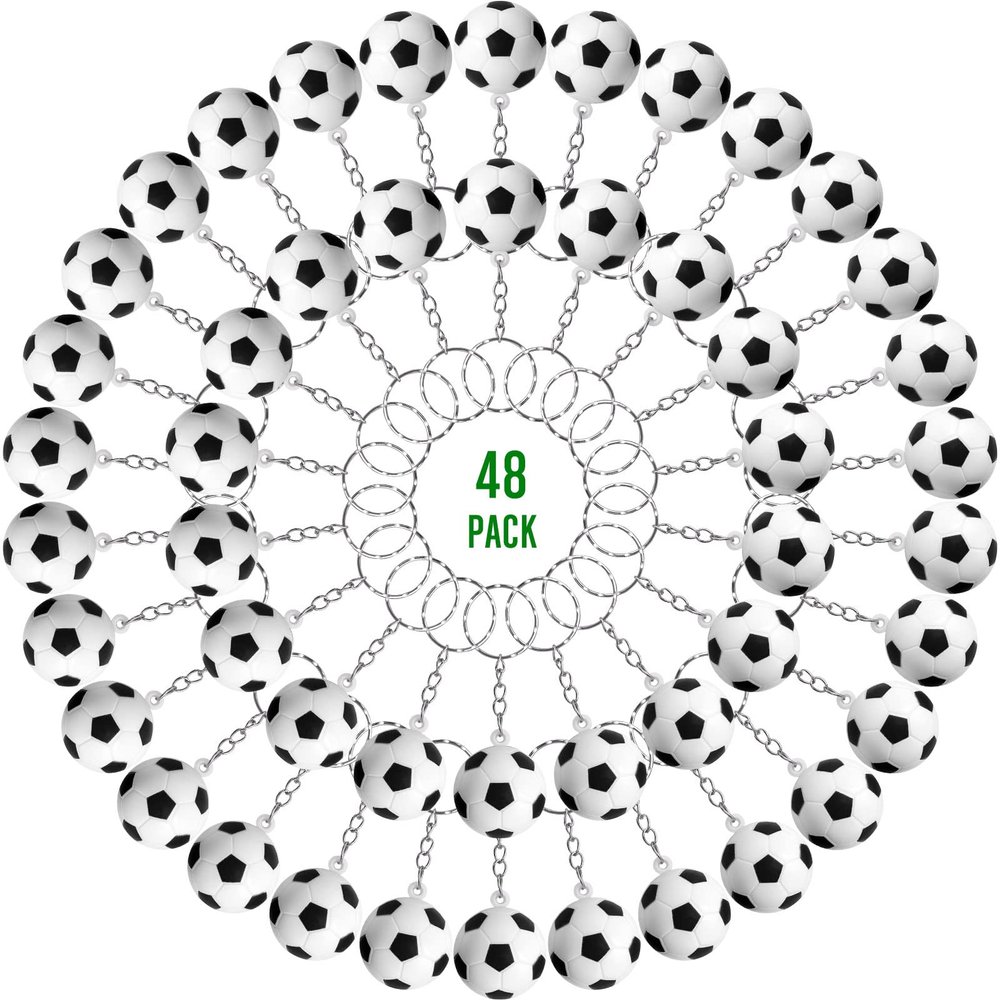 Jexine 48 Pcs Soccer Keychains Soccer Stress Ball Soccer Party Favors Mini Stress Balls Pendant for School Carnival Reward Party Bag Gift Fillers Stress Relieve