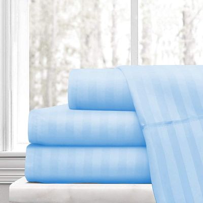 100% Long Staple Cotton 5 PCs Split Sheet Set - 800 Thread Count, Split Queen Sheets Sets for Adjustable Beds, Fits Mattress Upto 12'' Deep Pockets(Light Blue Stripe Split Bedding Set)