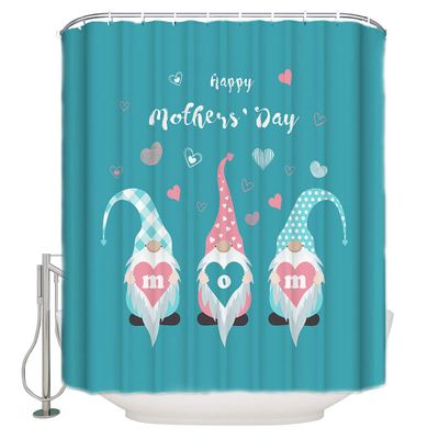 ALAGEO Mother's Day Gnomes Shower Curtain Love Heart Turquoise Shower Curtains for Bathroom Curtain Sets with Hooks Waterproof Fabric Bath Curtain Extra Long 72" x 78"