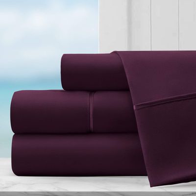 100% Long Staple Cotton Top Split Head Cal-King Sheet-Eggplant-800 TC Top Split Bedsheet, Top Split Cal-King Sheets Sets for Adjustable Beds, Top Split Fitted Sheet Upto 12'' Deep Pockets