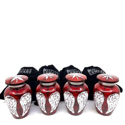 Keepsake Company Red Small Urns for Human Ashes - Angel Wings Mini Urns for Human Ashes - Cremation Keepsakes urns for Ashes - Ash Holders for Human Ashes  Urn -ERN - Tiny Urns for Men (Set of 4)