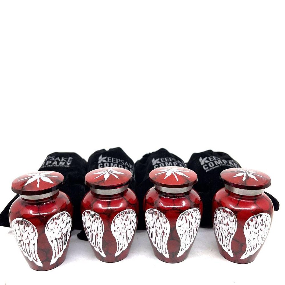 Keepsake Company Red Small Urns for Human Ashes - Angel Wings Mini Urns for Human Ashes - Cremation Keepsakes urns for Ashes - Ash Holders for Human Ashes Urn -ERN - Tiny Urns for Men (Set of 4)