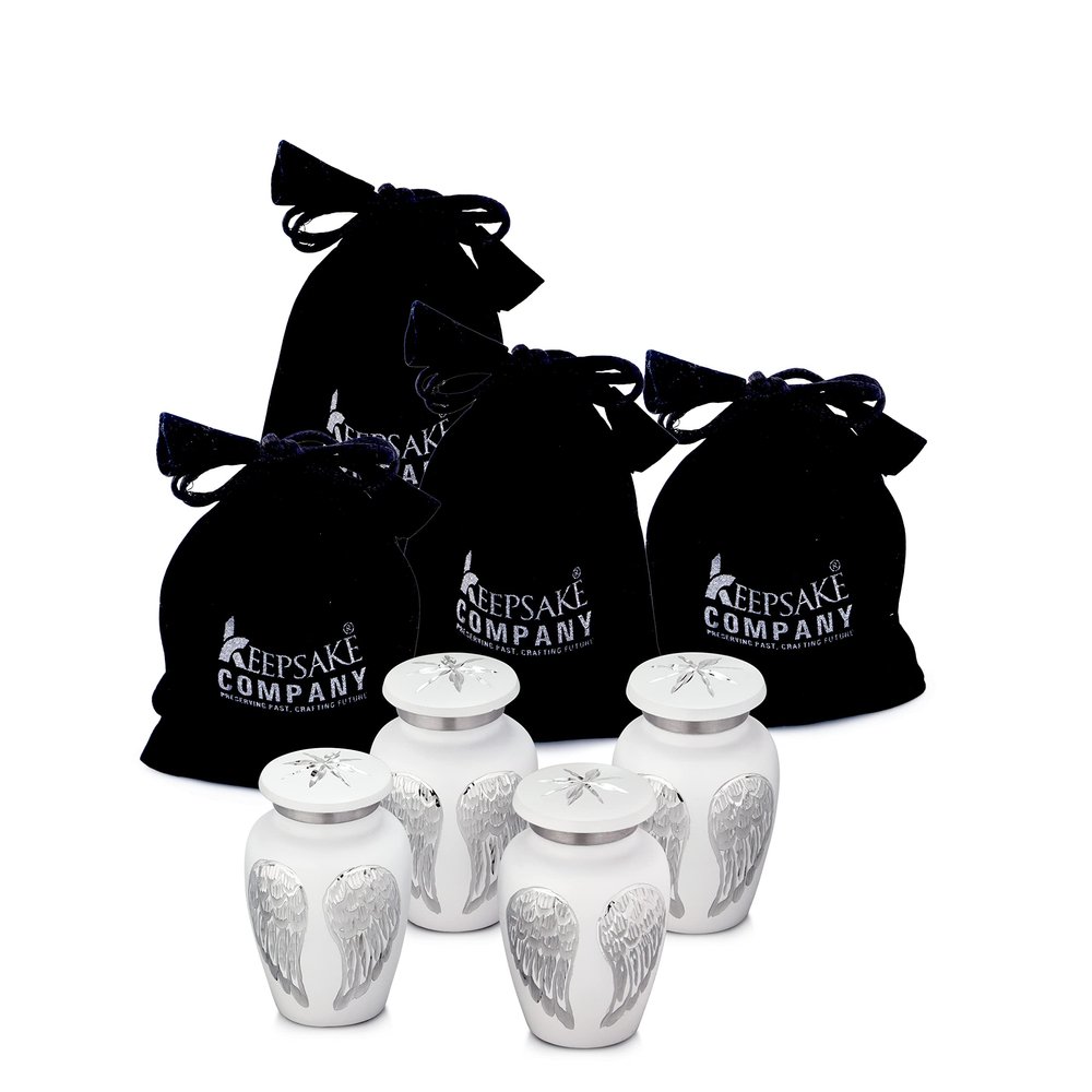 Keepsake Company Small Urns for Human Ashes - Angel Wings Mini Urns for Human Ashes - Cremation Keepsakes urns for Ashes - Ash Holders for Human Ashes  Urn -ERN - Tiny Urns for Men - (Set of Four/4)