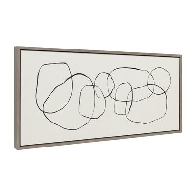Kate and Laurel Sylvie Dancing Circles Framed Canvas Wall Art by Teju Reval of SnazzyHues; 18x40 Gray; Minimalist Modern Art for Wall