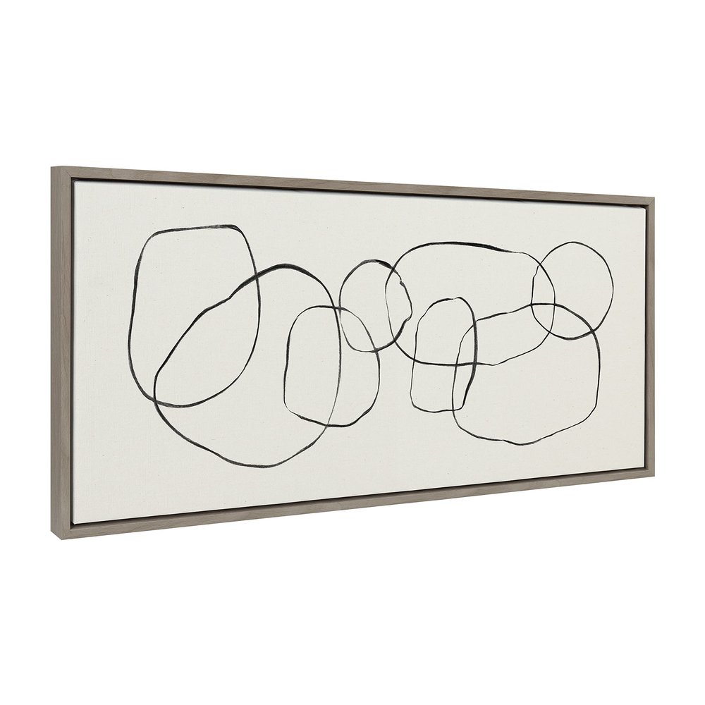 Kate and Laurel Sylvie Dancing Circles Framed Canvas Wall Art by Teju Reval of SnazzyHues; 18x40 Gray; Minimalist Modern Art for Wall
