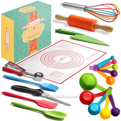 Young Chefs Kids Cooking Sets Real - 19 Pieces Real Baking Set - Easter Gifts for Kids 8-12 Years Cooking and Baking Set for Kids Giftable Sets for Girls and Boys