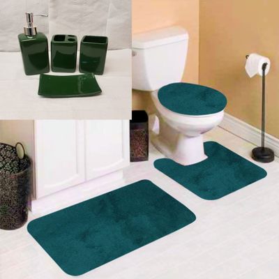 7 Piece Bathroom Plush Comfort Mat with Style Vanity Accessories (3 Piece Plush Bath Mat and 4 Piece Ceramic Accessories) Solid Color (Forest Green) #6