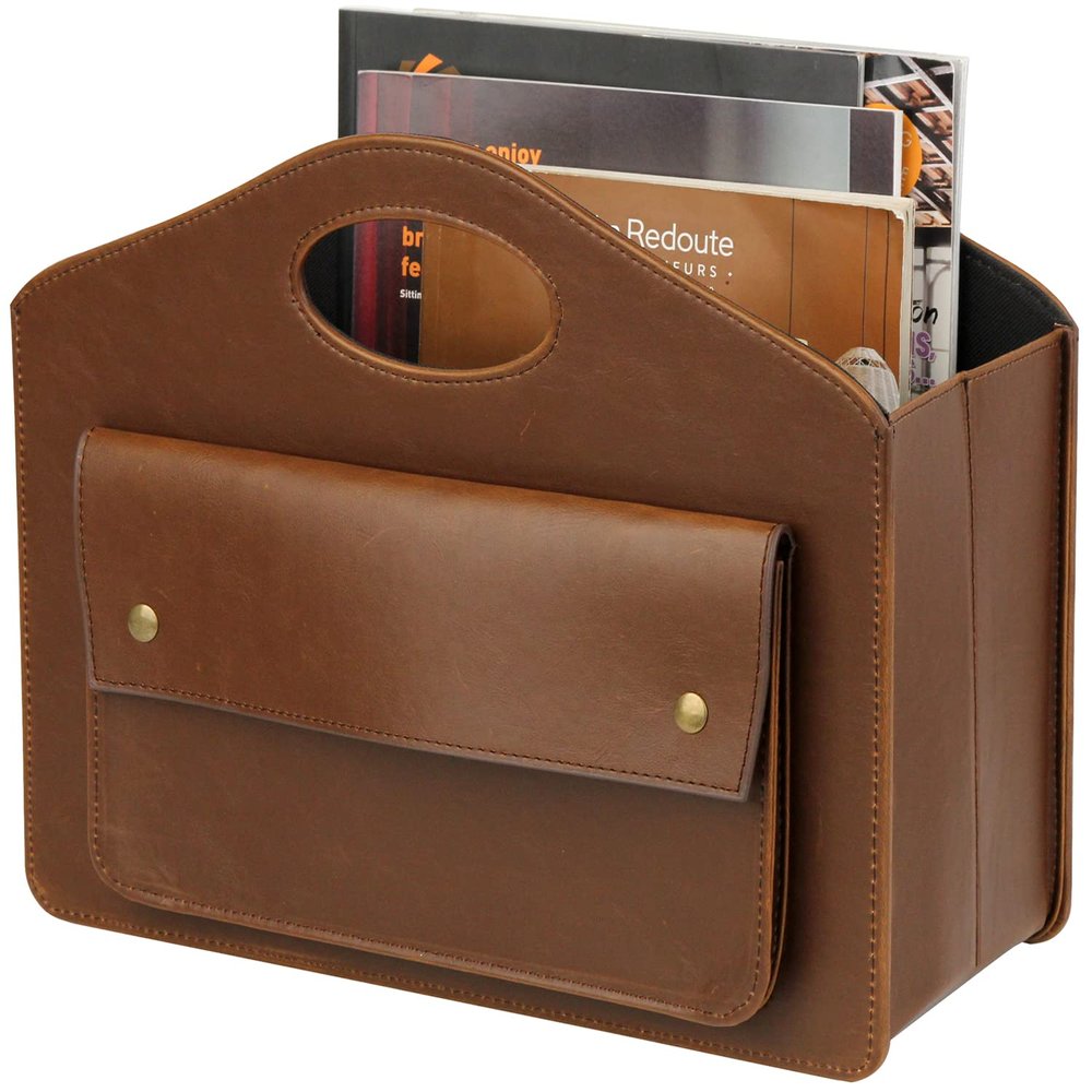 HofferRuffer Magazine Basket Holder, Foldable Magazine Rack, Document File Holder Organizer, File Folder, Newspaper Storage Bin Organizer for Home or Office (Brown)