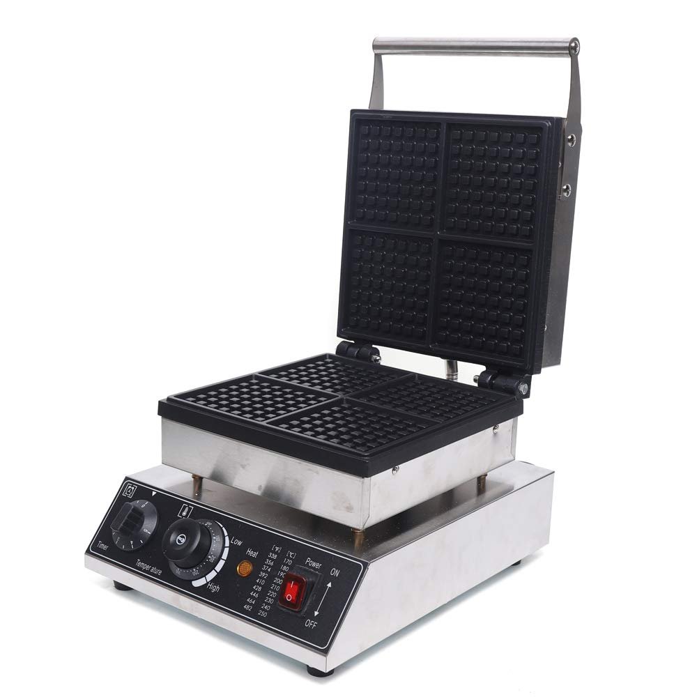 1750W 4 Pieces Non-Stick Electric Waffle Maker, Non-Stick Commercial Electric Waffle Maker, Electric Indoor Waffle Maker Bread Maker with Non-Stick Cast Iron Pan