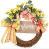 Artificial Daisy Wreath Welcome Sign Floral Wreath Spring Hanging Ornaments Front Door Garland for Spring Summer Fall Winter Indoor Outdoor view 1