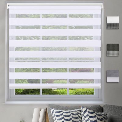 Cordless Dual Layer Fabric Zebra Roller Shades,Custom Light Filtering Zebra Blinds,Sheer or Privacy,Room Darkening Horizontal Window Treatment [White, Size 58" W x 64" H] Easy to Install Custom Size