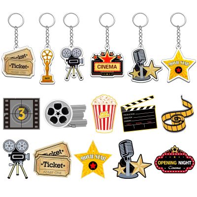 Taiyin 12 Pieces Movie Night Party Supplies Acrylic Movie Keychains Now Showing Party Supplies Camera Clapboard Microphone Ticket Film Keychain Souvenirs Gift Christmas Gifts
