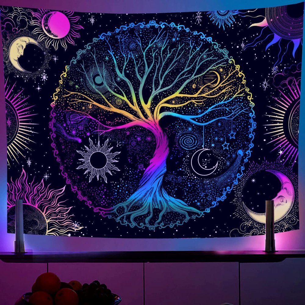 AACKart Blacklight Tapestry for Bedroom - Spiritual Tree of Life Wall Tapestry Glow in the Dark Wall Hanging 78.7 x 59.1 inches
