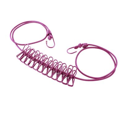 Ruilogod Elastic Rubber Travel Portable Windproof 12 Clips Dry Rope Clothes Lines Fuchsia (id: 535 d19 335 4b8 836