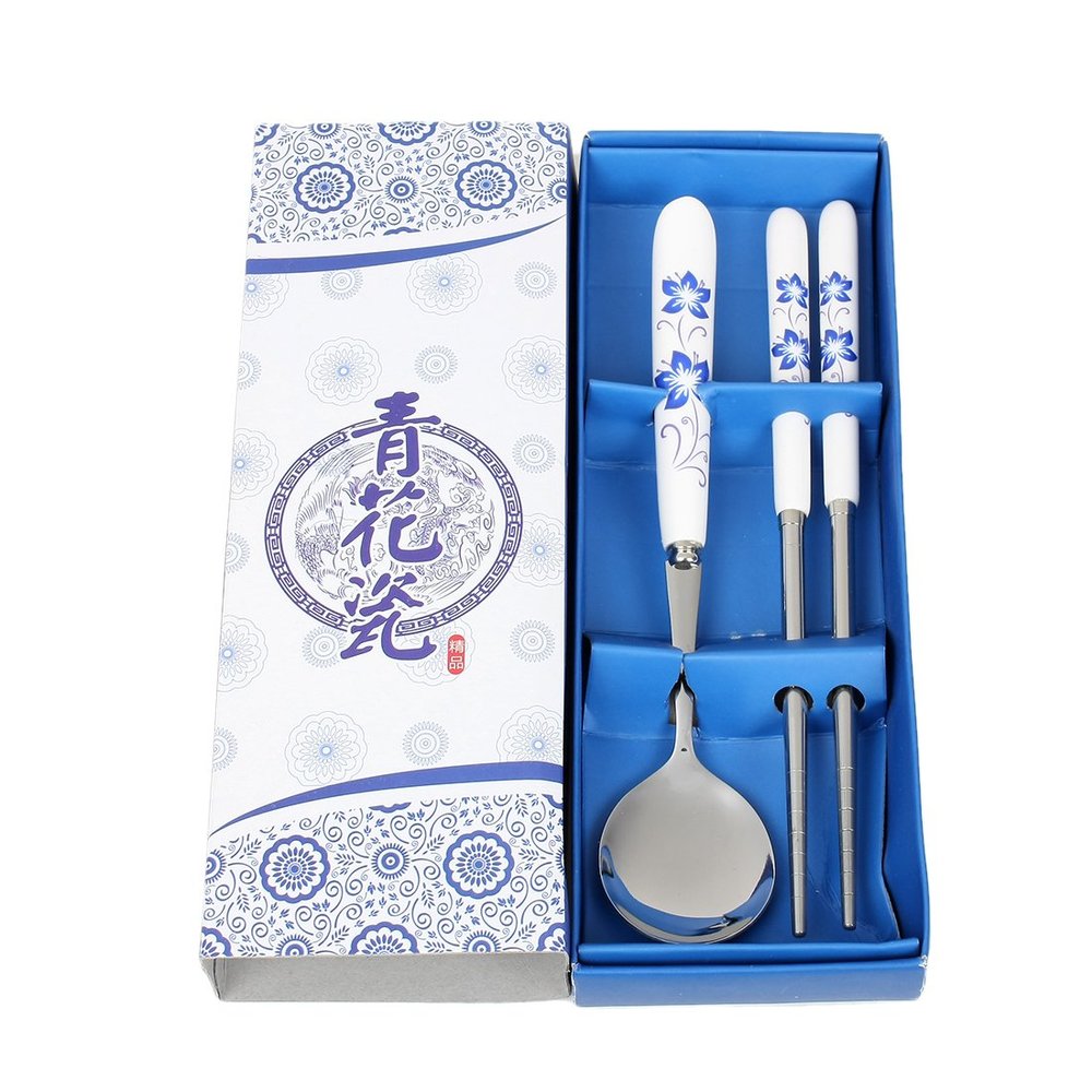 Ruilogod Casa-J Ceramic Flower Print Grip Spoon Chopsticks 2 in 1 (id: ed3 cb7 fc6 1b4 6e2