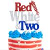 4th of July Themed 2nd Birthday Cake Decorations, Red White & Two Cake Topper, Patriotic Independence Day Themed 2nd Birthday Decorations Blue Red White Glitter view 1