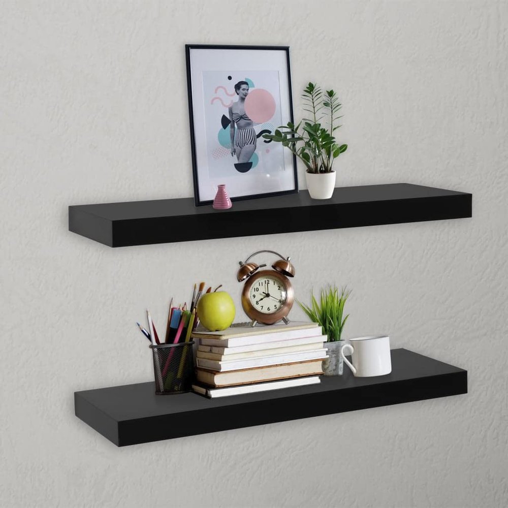 CHARMMA Floating Wall Shelves 2 pcs Black 23.6"x7.9"x1.5"-Black-3.55KG