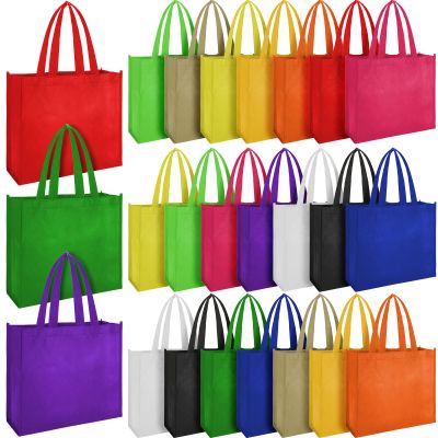 Boao 24 Pack Reusable Non Woven Gift Bag with Handles Multi Color Large Foldable Strong Fabric Cloth Washable Grocery Tote Bags for Gifts Birthdays Party Grocery Shopping Stores