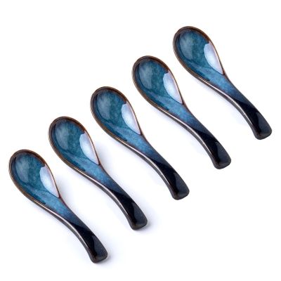 Dessert Spoons Ceramic Spoon Thick Glazed Porcelain Spoon Chinese Spoon Blue Spoon Home Dining And Restaurant Cooking Spoon (Color : E)