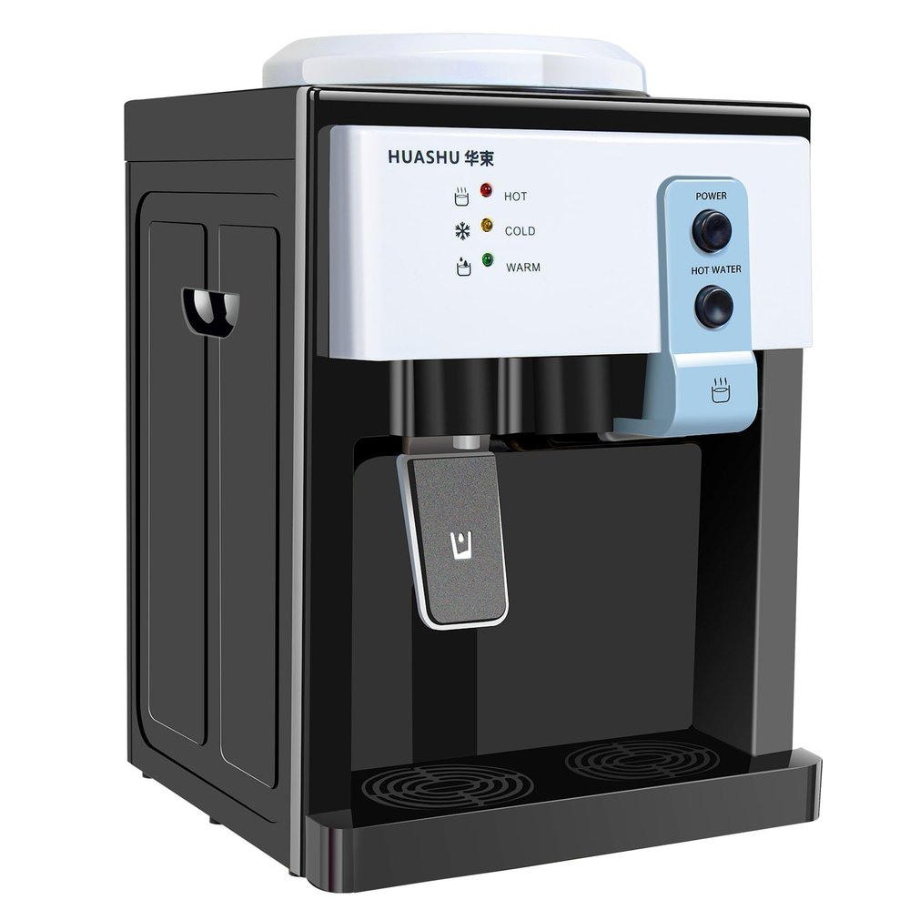Table Countertop Electric Water Dispenser Drinking Water Machine Freestanding Top Loading Mini Water Dispenser 110V/60Hz with Led Indicator for Home and Office (White)