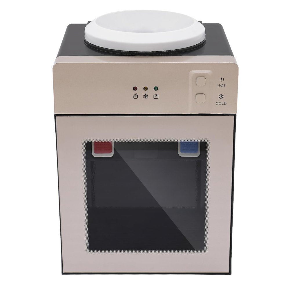 Electric Water Dispenser Water Cooler Table Top Drinking Water Machine Champagne Gold Home and Office Mini Water Dispenser 110V/60Hz Hot and Cold Water Dispenser with Led Indicator