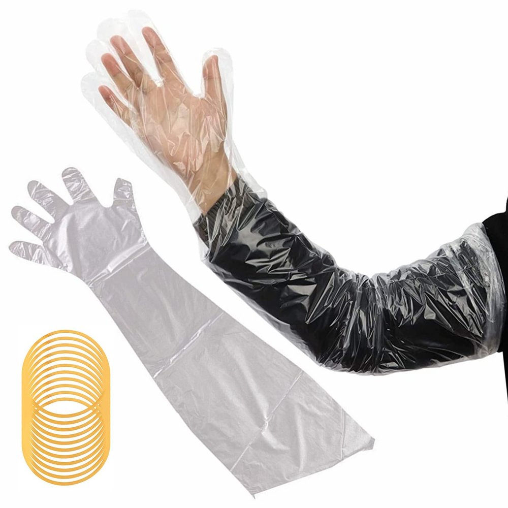 goldhik 50pcs Long Disposable Gloves, Extra Long Full Arm 34inch - Veterinary Insemination Rectal Gloves for Field Dressing, Gutting Deer, Gardening, Painting