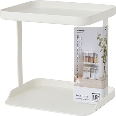 Marna K774W Seasoning Rack, 2 Tiers (Wide/White) Spice Rack, Condiment Shelf, Kitchen, Condiment Storage, Condiment Container, Condiment Rest (Good Lock Container)