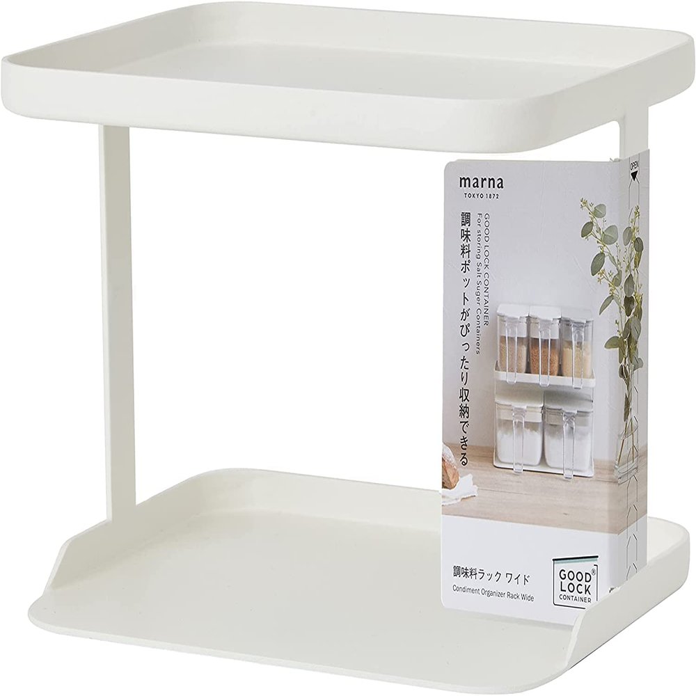 Marna K774W Seasoning Rack, 2 Tiers (Wide/White) Spice Rack, Condiment Shelf, Kitchen, Condiment Storage, Condiment Container, Condiment Rest (Good Lock Container)