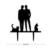 Mr & Mr Cake Toppers Two Men Hold Hand with Cat Dog Wedding Cake Topper Personalized Rustic Acrylic Gay Wedding Cake Decorative For Valentines Day Engagement Anniversary view 3